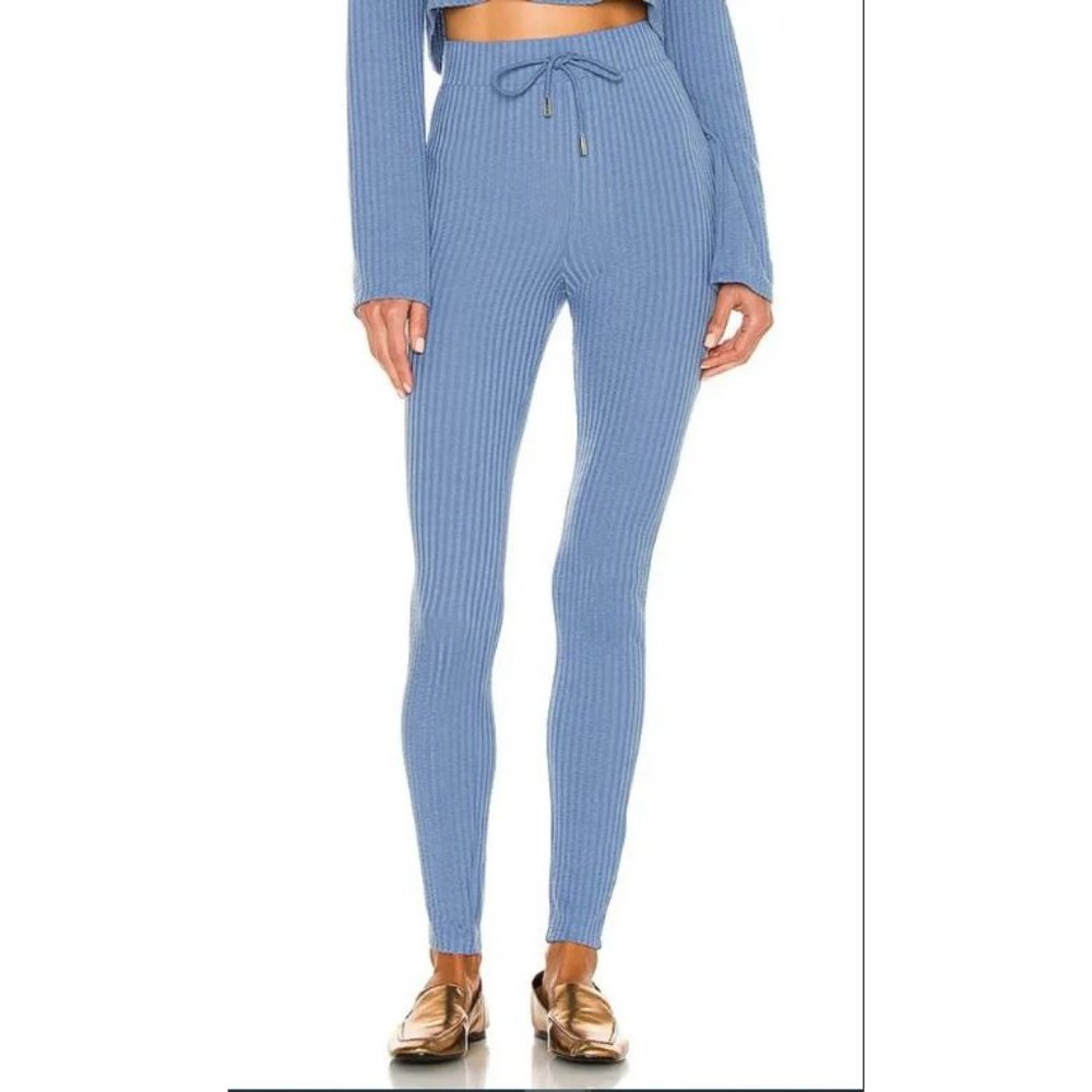 Camila Coelho Evita Leggings XS Ribbed Blue Drawstring Stretchy
